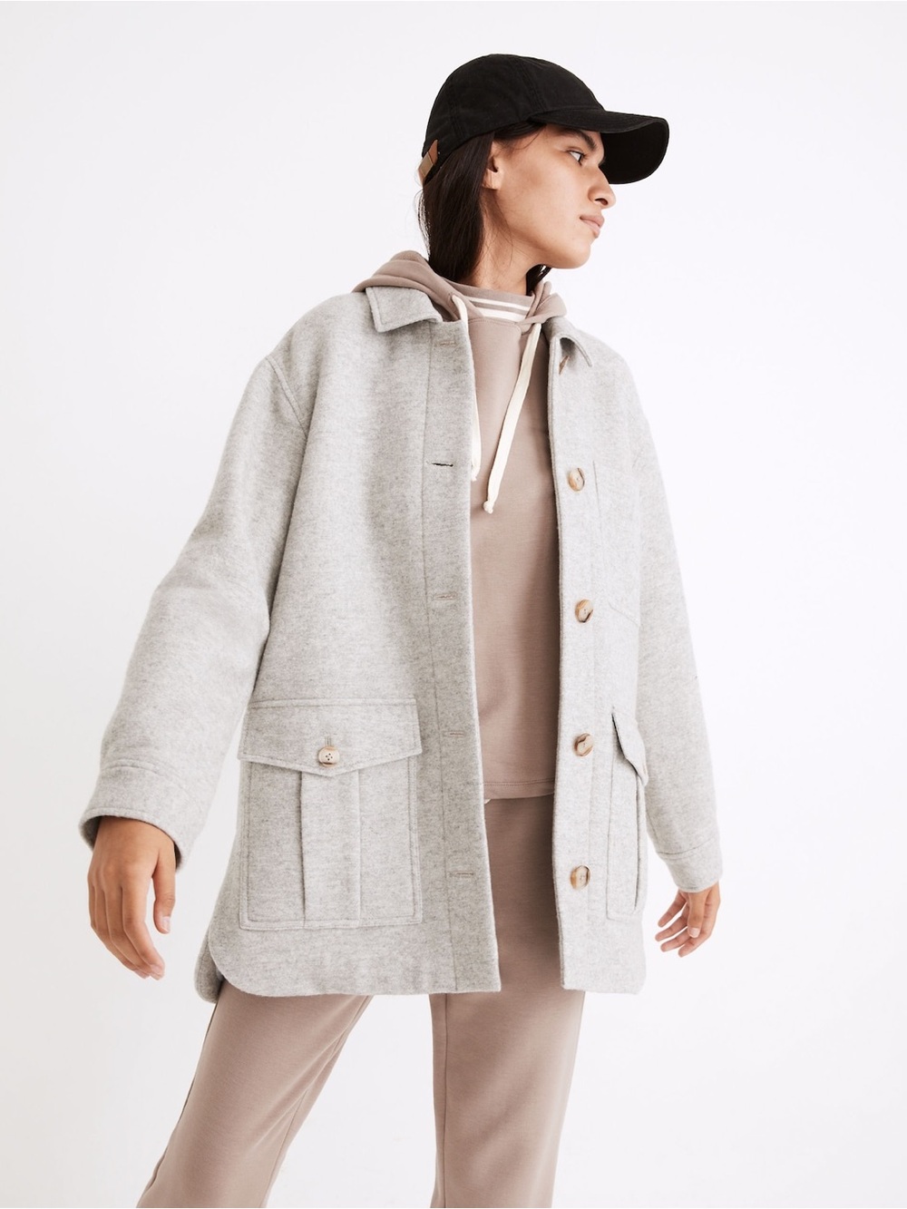 Oversized Light Gray Wool-Blend Button down Madewell Belrose Shirt-Jacket